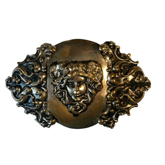 Antique Art Nouveau Silver and Brass Tone Woman w… - image 3