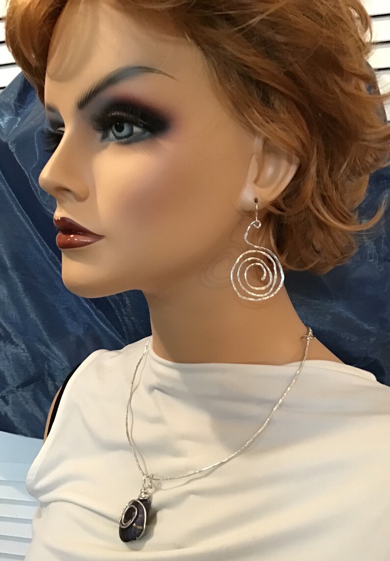 tarnish resistant spiral Hammered silver aluminum wire earrings and necklace set
