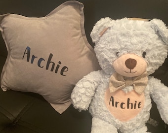 Personalised teddy bear and pillow set,Christmas Gifts,birthday gifts