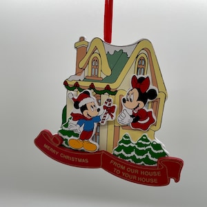 Vintage Wood Mickey & Minnie Christmas Ornament &quot;From Our House To Your House&quot;