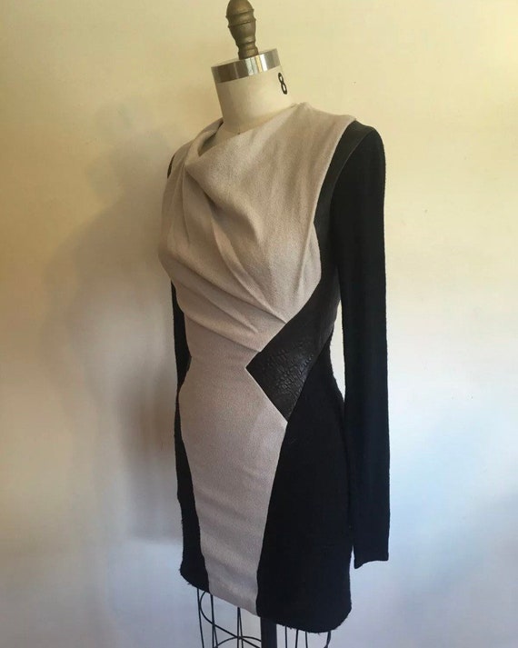 HELMUT LANG Body Con Dress Leather Draped Stretch