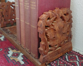 Carved wooden book holder bookends