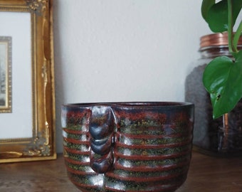 Handmade pottery ikebana flower arranging vase bowl