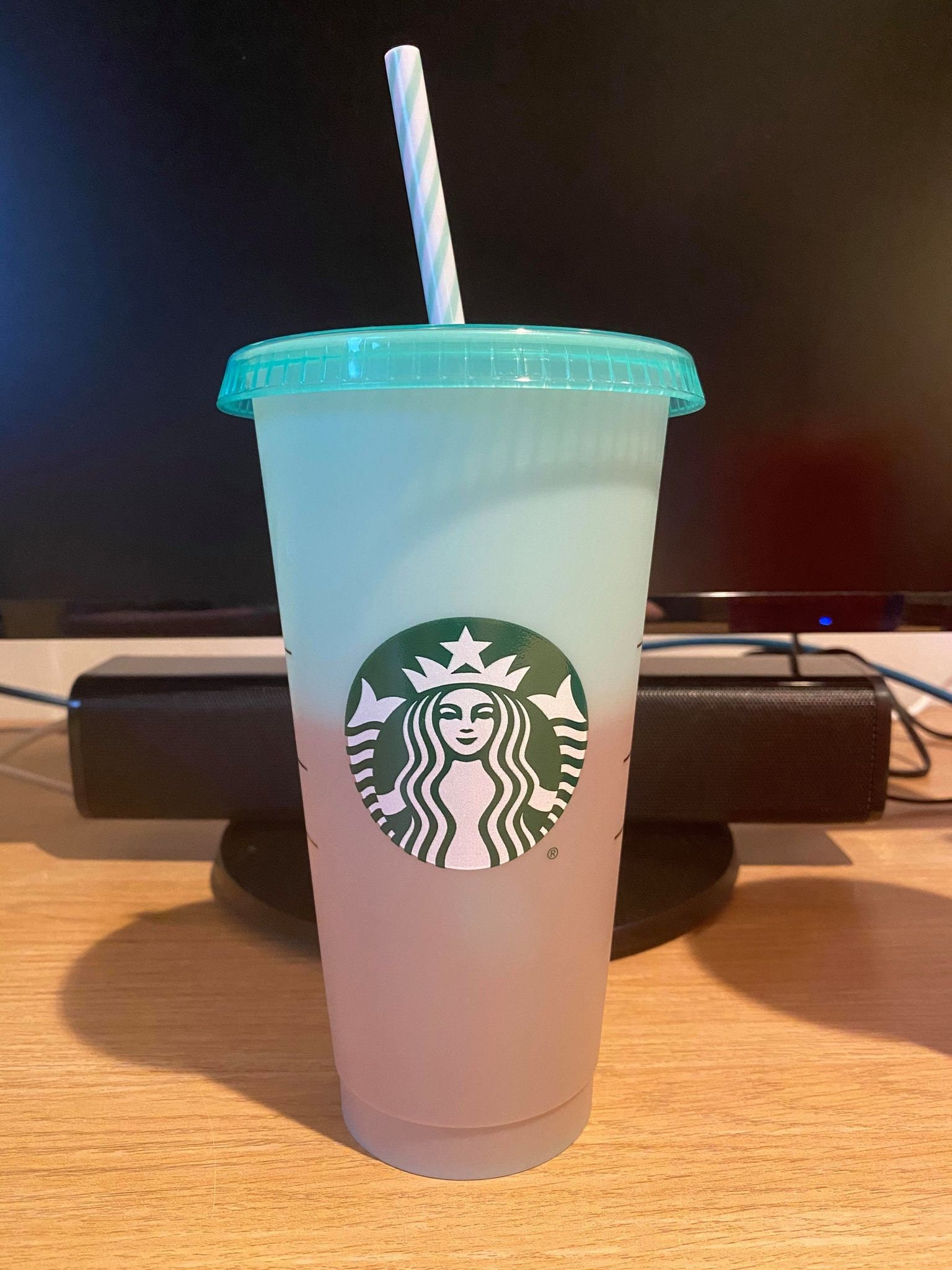 Cold Starbucks travel cup with lid and straw sunflower Etsy