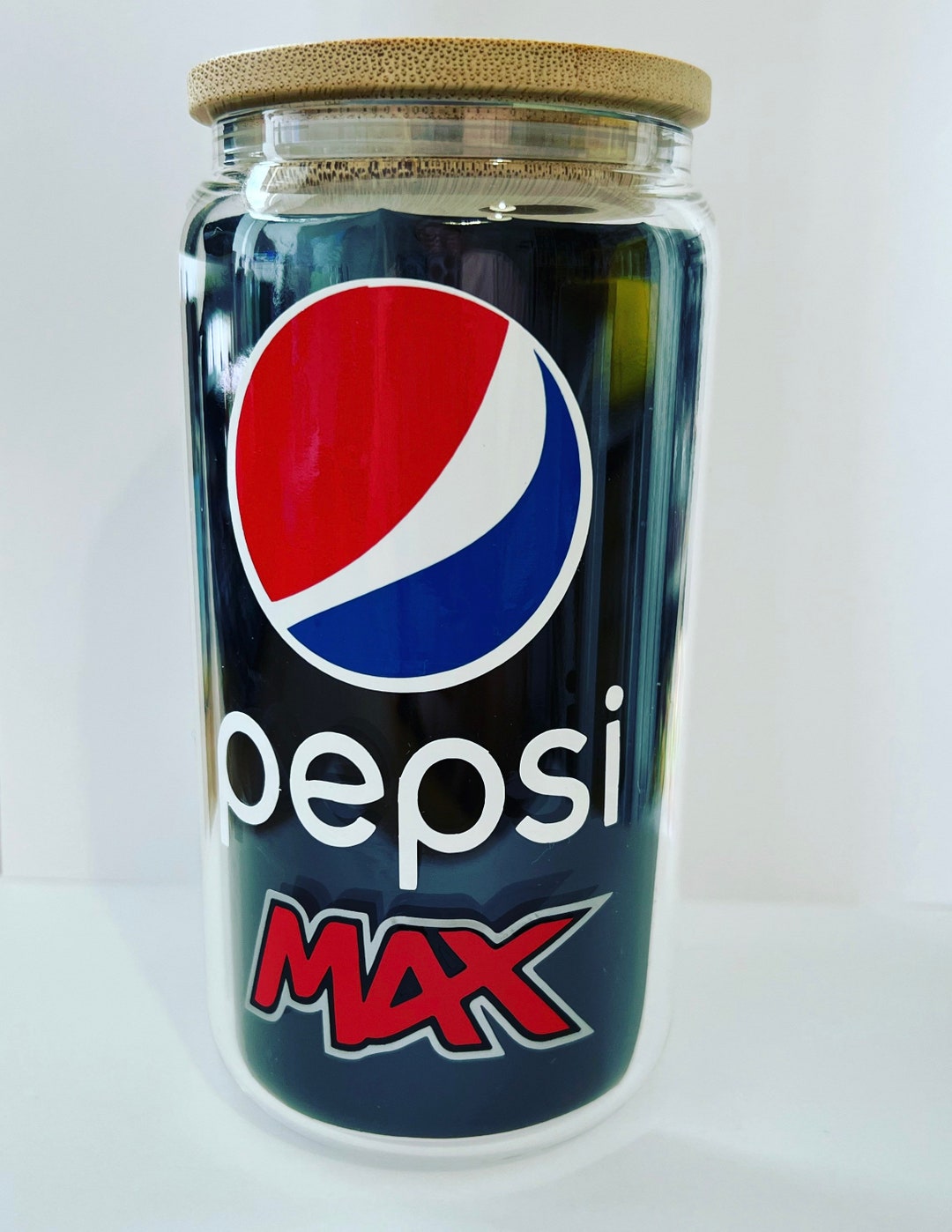 Pepsi Max Pop Fizzy Drink Inspired Design Glass With Bamboo Lid and Straw Etsy