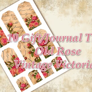INSTANT DOWNLOAD Old Rose/Digital Gift Tags/Printable Tags/Victorian Roses Flowers A4 Digital File