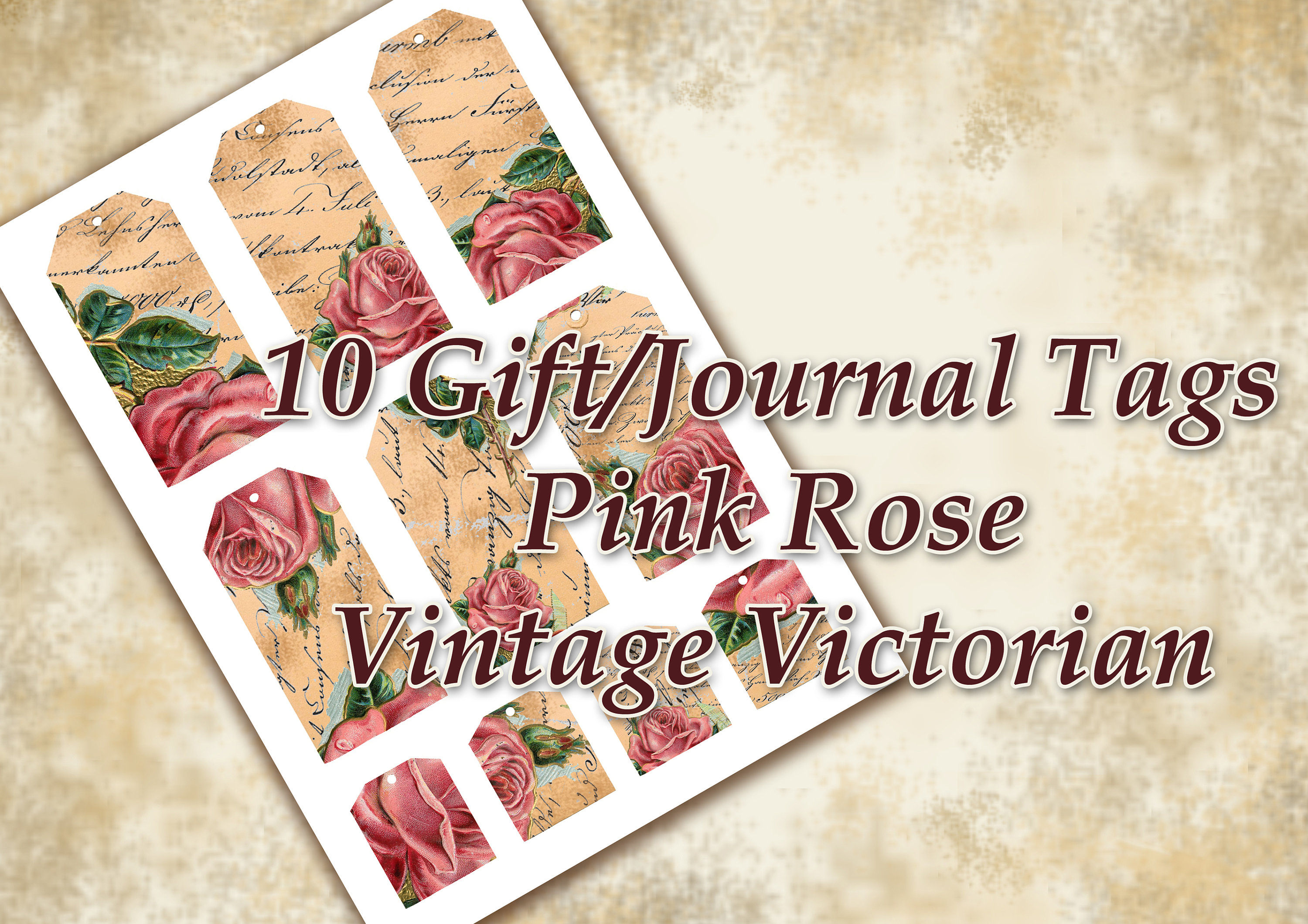 Pink Roses With Tag INSTANT DOWNLOAD Antique Pink Rose/digital Gift Tags/printable Tags ...