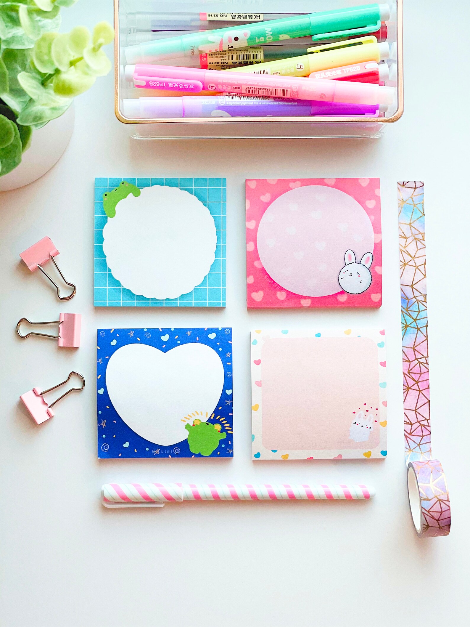 Kawaii Sticky Note Variety Pack of 4 Kawaii Stationey Set Etsy