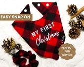 Personalized Christmas Dog Custom First Christmas Name Red Plaid Dog Bandana Lumberjack Flannel Dog Scarf Red Dog Scarf