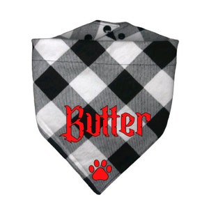 Custom Bandana  Winter Black and White Plaid Dog Bandana | Snap On Lumberjack Dog Scarf, Pet Bandanas|  Personalised Pet Bandana, Dog Scarf