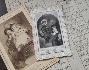 Canivet, Gebetskarte aus Spitze – Nonne oder Frau im Habit betet zu Jesus – Broschüre