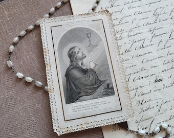 Canivet, carte de prière en dentelle - Oui mon père - Jésus priant