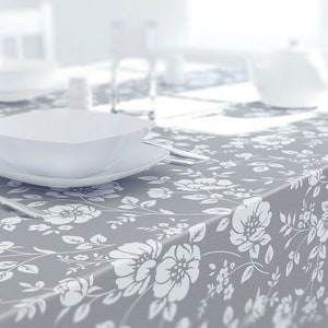 Dehaus® Grey Beautiful Wipe Clean PVC Tablecloth | Vinyl Table Cloth | Rectangular, Square or Round Plastic Table Cover (Floral Bloom)