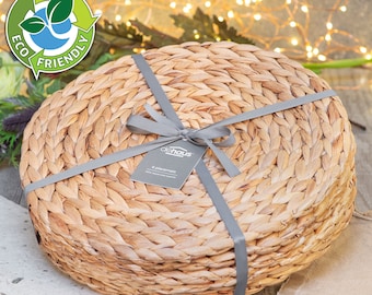 Dehaus® Set of 6 Handmade Eco Friendly Placemats | Rustic Water Hyacinth Table Mats Round 30cm | 6 High-Quality Woven Wicker Place Mats