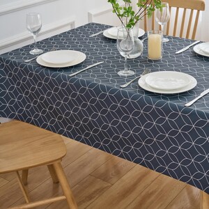 Navy Blue Geo Flow PVC Tablecloth: Wipe Clean Vinyl Table Cover image 6