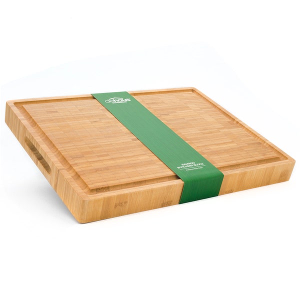 Dehaus® Beautiful End Grain Bamboo Butchers Block, Large 42 x 32 x 4cm Wooden Chopping Board, Wood Cutting Boards Worktop Saver Cheese Board