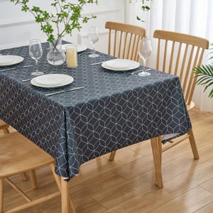 Navy Blue Geo Flow PVC Tablecloth: Wipe Clean Vinyl Table Cover image 4