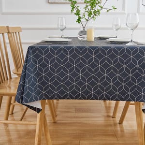 Navy Blue Geo Flow PVC Tablecloth: Wipe Clean Vinyl Table Cover image 3