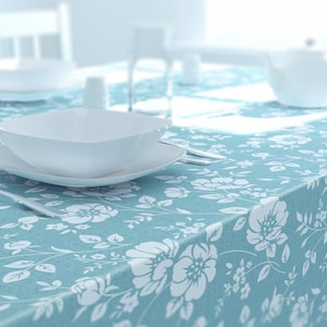 Dehaus® Duck Egg Blue Beautiful Wipe Clean PVC Tablecloth | Vinyl Table Cloth | Rectangular, Square Round Plastic Table Cover (Floral Bloom)