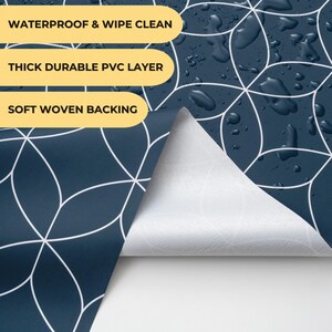 Navy Blue Geo Flow PVC Tablecloth: Wipe Clean Vinyl Table Cover image 2