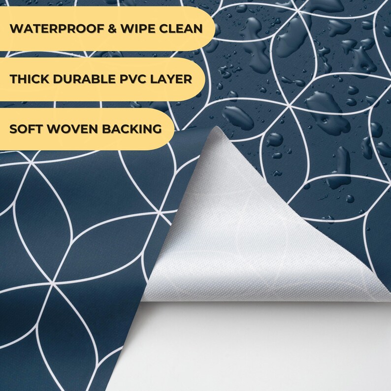 Navy Blue Geo Flow PVC Tablecloth: Wipe Clean Vinyl Table Cover image 2
