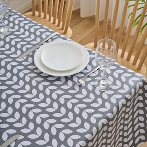 Grey Petal Parade PVC Tablecloth: Wipe Clean Vinyl Table Cover