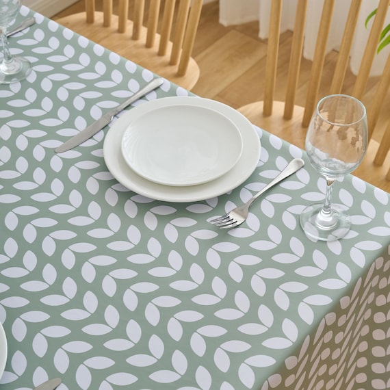 Sage Green Petal Parade PVC Tablecloth: Wipe Clean Vinyl Table Cover