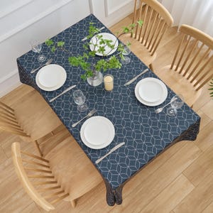 Navy Blue Geo Flow PVC Tablecloth: Wipe Clean Vinyl Table Cover image 8