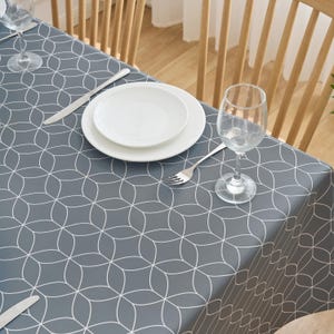 Grey Geo Flow PVC Tablecloth: Wipe Clean Vinyl Table Cover