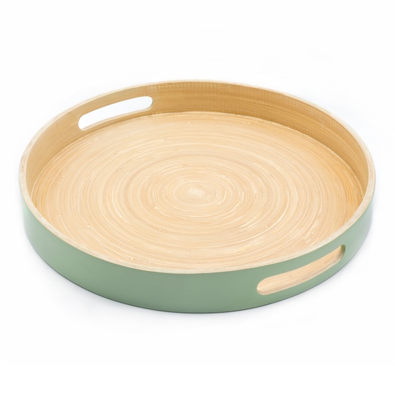Dehaus® Stylish Handmade Wooden Bamboo Tray Round Lap Trays for Eating  Dinner Tea Drinks Tray Food Serving Trays With Handles sage 