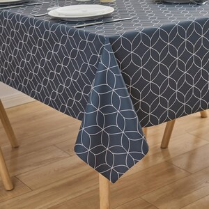 Navy Blue Geo Flow PVC Tablecloth: Wipe Clean Vinyl Table Cover image 5