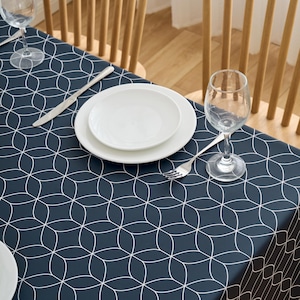 Navy Blue Geo Flow PVC Tablecloth: Wipe Clean Vinyl Table Cover image 1