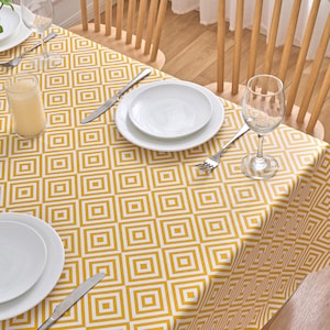 Ochre Geo Diamond PVC Tablecloth: Modern Wipe Clean Vinyl Table Cover