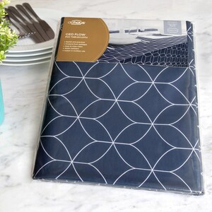 Navy Blue Geo Flow PVC Tablecloth: Wipe Clean Vinyl Table Cover image 9