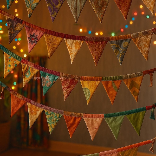 Recycled Sari Bunting - Colorful Flags - Handmade Garden Garland - Wedding Banner - Saree Garlands - Home Décor Free duty