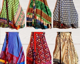 36 Recycled Silk Saree Skirt | Boho Maxi Wrap Skirt | Upcycled Sari Fashion | Handmade Hippie Clothing | Festival Outfit