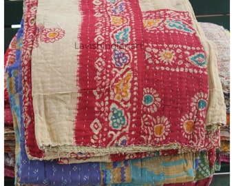 Courtepointe Kantha colorée faite main | Couverture réversible en coton | Décoration d'intérieur bohème