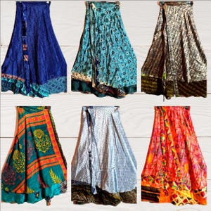 Handgemachter 36-Zoll-Rock aus recycelter Seide Sari Boho Maxi Wrap Upcycled Ethnic Fashion Festival Wear Einzigartiges Geschenk für Sie