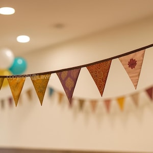 Saree Fabric Bunting Garland | Indian Wedding Backdrop | Recycled Sari Flags | Bohemian Room or Event Decor