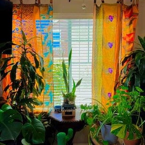 Boho Saree Curtains Indian Handmade Silk Saree Fabric Curtain Boho Hippie Curtain, Room Decor Patchwork Curtain, Window Decor Curtain