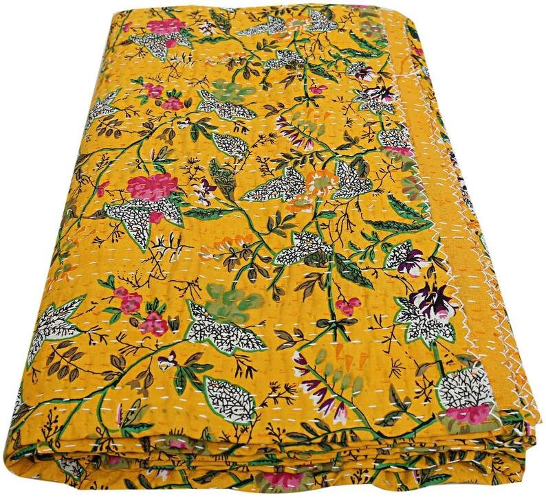 Vintage Kantha Quilt Indian Handmade Throw Reversible Blanket Bedspread