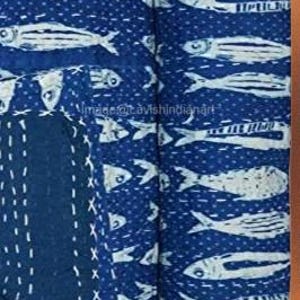 Indian Handmade Kantha Quilted Throw Blanket - Frida Kahlo Art, Pure Cotton, 70" X 50", Lightweight & Reversible