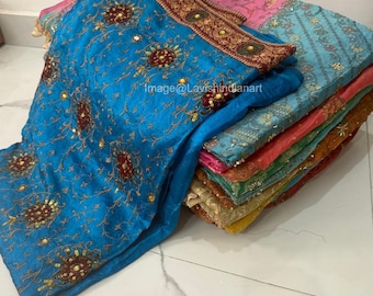 Wholesale Lot Vintage Pure Silk Sarees | Hand Embroidered Zari Beaded Sequin Saree Fabric | Upcycled Sustainable Quilting Boho Craft
