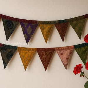 Handmade Sari Wedding Garland | Boho Indian Bunting | Mehndi Party Banner | Ethnic Home Decor | Saree Fabric Pennant