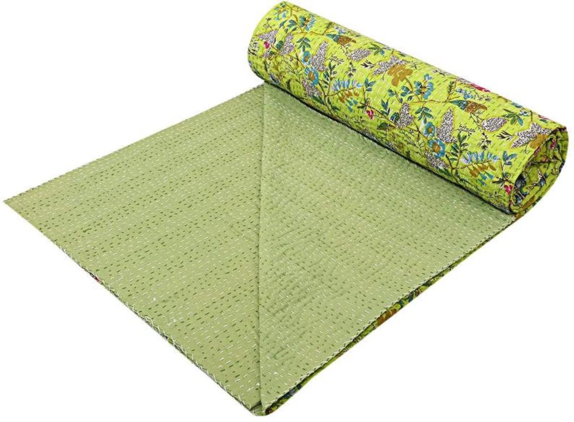 Indian Kantha Quilt Indian Handmade Cotton Comforter Blanket Etsy