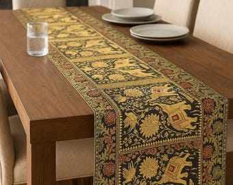 Chemin de table indien fait main en perles, tapisserie patchwork vintage, décoration bohème brodée, tenture murale du Rajasthan