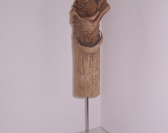 Beautiful driftwood sculpture flame approx. 60 cm high on stone base