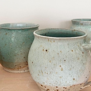 Handmade Stoneware Coffee Mug: Turquoise & Woodash Glaze, 350ml