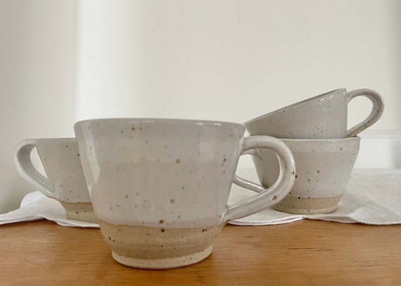 Handmade Stoneware Ceramic Coffee Cup: Rustic White Pottery Mug