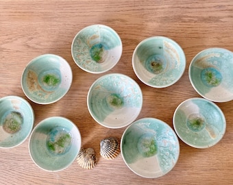 Dish with Sea Glass, Turquoise & White Ceramic Stoneware Bowl, Ceramic Ring Dish, Handmade Pottery Ceramic Dish, Small Dish, Jewellery Dish.